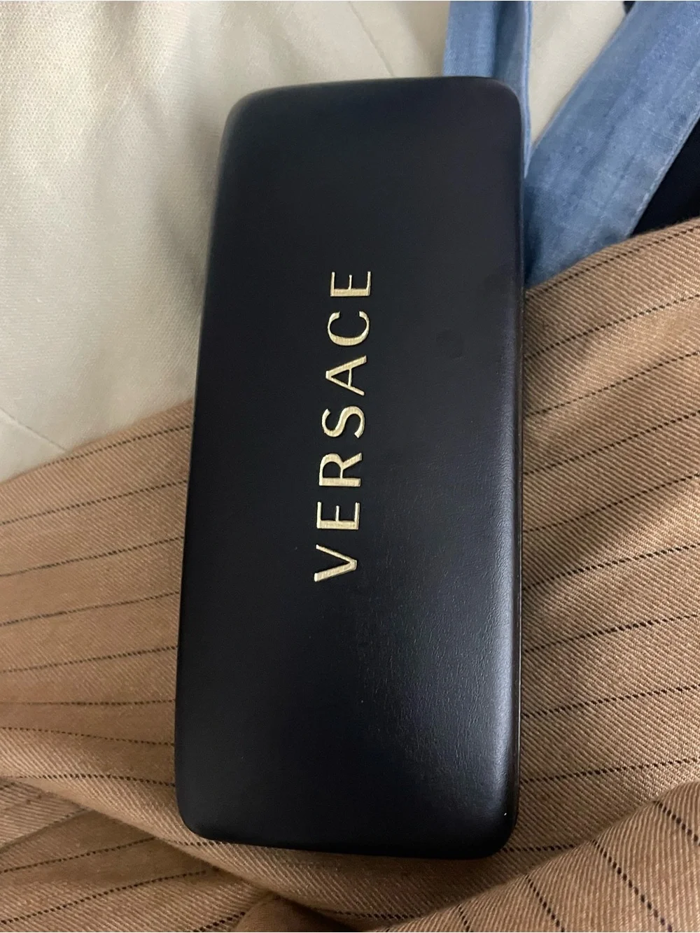 Versace Black Leather Eyewear Case with Gold Versace Logo